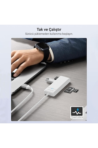 Orico Type-C To 3.0 TF SD 3 Port USB 3.0 Çoklayıcı Adaptör Beyaz