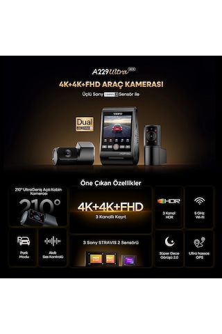 Viofo A229 Ultra 3 Kameralı Ön+arka+iç 4k+4k+1080p Hdr Sony Starvıs 2 Sensörlü Wi-fi 6 Gps'li Araç Kamerası