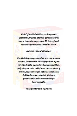 Ca Games Pratik Akıl 3+ Yaş Çocuklar İçin 36 Parça 70 Görselli Eğitici Şekil Oluşturmalı Zeka Oyunu, Sm-ca-oyun-pratıkakıl-5268