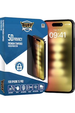 Buff Apple iPhone 15 Pro Uyumlu 5d Privacy Ekran Koruyucu