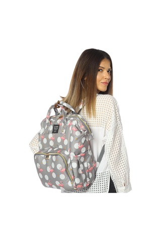 Lal Baby Flamingo Desenli Anne Bebek Bakım Sırt Çantası Gri