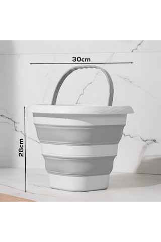 Porsima 1175 Damla Katlanabilir Silikon Su Kovası Gri Beyaz Beyaz - Gri