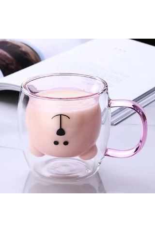 Ayıcık Karakterli Çift Cidarlı Çift Cam Bardak 250 Ml-2166