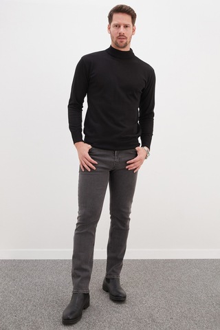 Fullamoda Basic Dik Yaka Regular Fit Triko Kazak Siyah