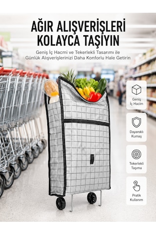 Geniş Hacimli Tekerlekli Pazar Çantası Ergonomik Saplı Dayanıklı Kumaşlı