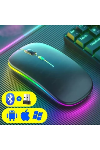 Renkli Led Şarjlı Bluetooth + 2.4g Kablosuz Mouse Çift Mod