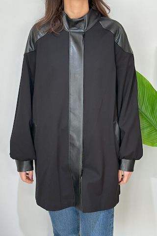 Nuss Çıtçıtlı Deri Detaylı Ceket Kap 6004 Siyah Siyah