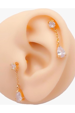 Lexroo Taşlı Damla Taşlı Sallantılı Tragus Helix Piercing 1adet Çok Renkli