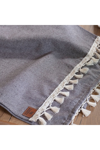 Vivamaison Kahverengi Düz Püsküllü Pamuk Kumaş 45X150 CM Runner