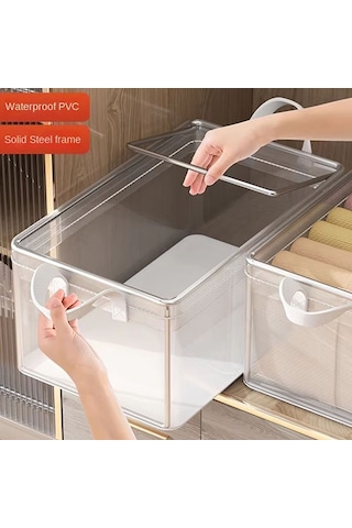 Saplı Şeffaf Çelik Çerçeve Katlanabilir Gardırop Organizatörü