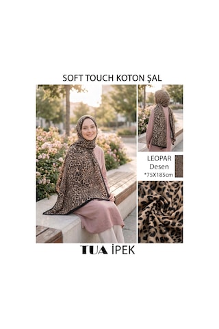 Leopar Desen Touch Soft Koton Şal 75x185cm Siyah
