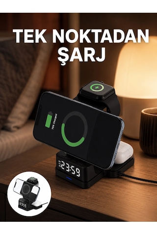 Led Dijital Saatli Kablosuz Şarj Cihazı - 3 Parlaklık Ayarlı, Şarj Koruma Teknolojili Yeni Nesil 10497523