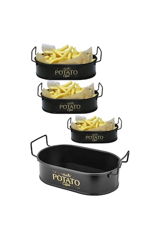 Toptanfoni Mini Oval Patates & Cips Sunumluk 21 Cm 4 Adet Siyah