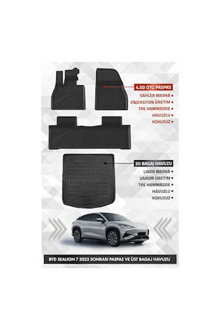 Byd Sealion 7 2025 Ve Sonrası Uyumlu 4.5d Premium Havuzlu Oto Paspas Ve Lıner Üst Bagaj Havuzu Set