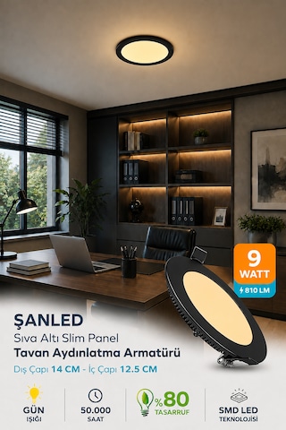 6w Tasarruflu Led Yuvarlak Siyah Kasa Gün Işığı Sıva Altı Panel Aydınlatma Armatürü 1 Adettir
