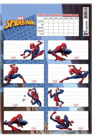 Spiderman Ders Programlı Okul Etiketi 3 Yaprak 2 Paket Diğer