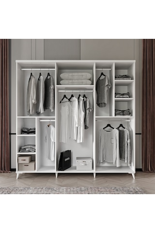 GuneyStore Roma 6 Kapaklı Komple MDF Aynalı Gardırop