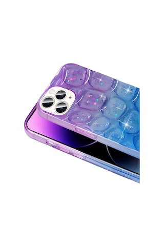 Apple Uyumlu iPhone 14 Pro Max Kılıf Simli 3d Desenli Tchs Hacar Kapak - Pembe-mor N/a