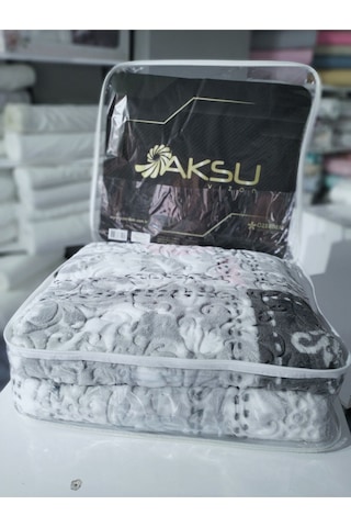 Aksu Çift Kişilik Vizon Battaniye Gri Beyaz Beyaz - Gri
