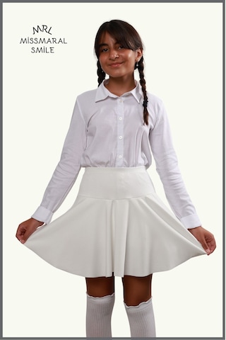 Kız Çocuk Okul Etek Beyaz /ekru Yüksek Bel Içi Şortlu Okul-oyun-spor-23 Nisan Etkinlik Eteği Beyaz