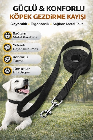 Köpek Gezdirme Kayışı Güçlü Metal Karabina Dayanıklı Konforlu Tasma Kayışı 120 Cm Siyah
