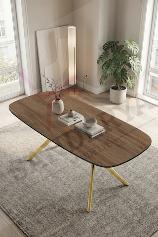 Sanderya Siena Serisi Sabit Gold Ayaklı Ceviz 85x170 Mutfak Salon Masası Gold - Ceviz