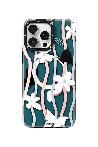 Apple Uyumlu iPhone 15 Pro Max Kılıf Magsafe Özellikli Airbagli Çift Katmanlı Youngkit Star&butterfly Serisi Mavi