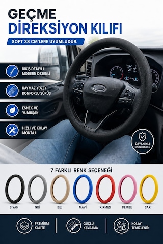 Direksiyon Kılıfı Geçme 38cm Soft Dkg001 Fermeq SİYAH