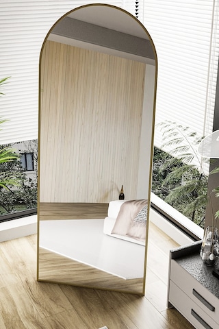 Evdemo Pamir Gold Metal Çerçeveli Ayaklı Oval Boy Aynası 180x70 Cm Gold