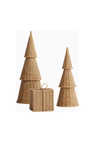 Crate & Barrel Crate& Barrel Alford Rattan Ön Kapı Dekor Seti 3 Lü Dış Mekan Yılbaşı Süsleri Yılbaşı Dekorları Hasır