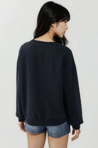Hiccup Baskılı Yuvarlak Yaka Rahat Kesim Sweatshirt Gece Mavisi