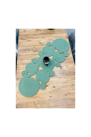 Jüt, Hasır,sarmal Model, Dekoratif Masa Örtüsü, Runner 40x110 Cm, Sehpa Örtüsü, Bohem Tarzı Yeşil Yeşil