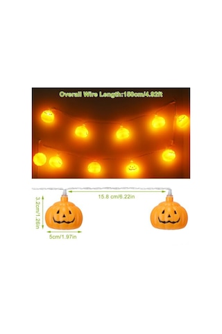 Shineyee 10'lu Portakal Renkli Balkabağı Led Işık Zinciri - Sıcak Beyaz Işık, 1.5m Uzunluk, Aa Pil İle Çalışır Piller Dahil Değil