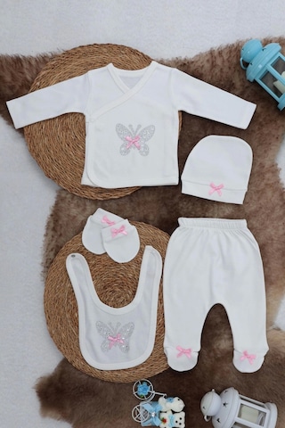 Sema Baby 5 Parça Hastane Çıkışı Zıbın Seti 0-3 Ay - Pink Butterfly Çok Renkli