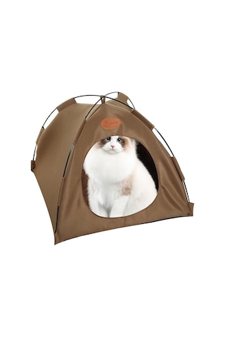 Vkemall Xl Kahverengi Kedi Köpek Çadır Yatağı - Katlanabilir Dış Mekan Uygun - Matlı Ev, 58x58x48cm