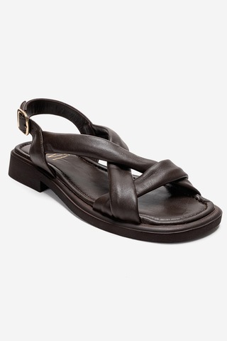 Luvishoes Frand Kahverengi Hakiki Deri Çapraz Bantlı Kadın Sandalet
