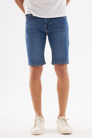 Erkek Yıpratmalı Slim Fit Likralı Kot Jean Şort Mavi