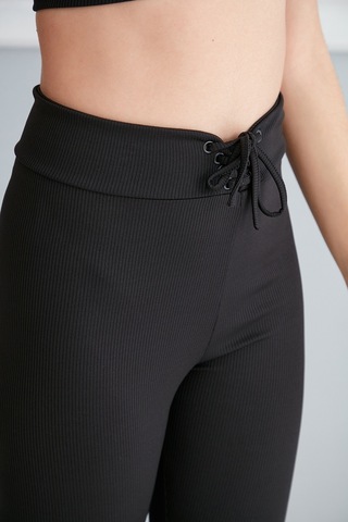 Thin Shop Fitilli Bağcıklı Toparlayıcı Tayt - Siyah Tayt - Fitilli Tayt Siyah