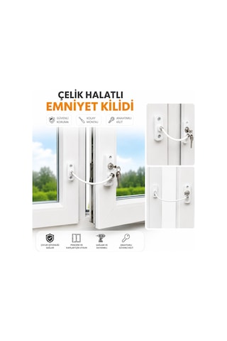Titan Çelik Halatlı Pvc Kapı Pencere Emniyet Çocuk Güvenlik Kilidi Anahtarlı 1 Adet