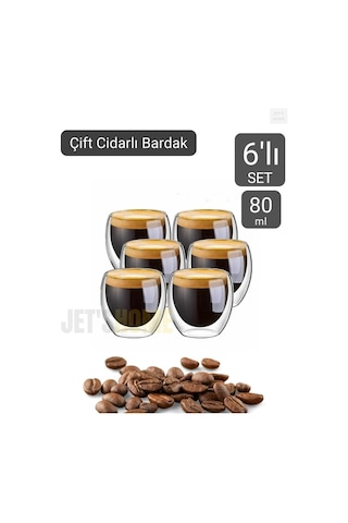 6 Lı Set Espresso Bardağı 80 Ml Kahve Bardağı Çift Cidarlı Bardak Viski Bardağı Şeffaf