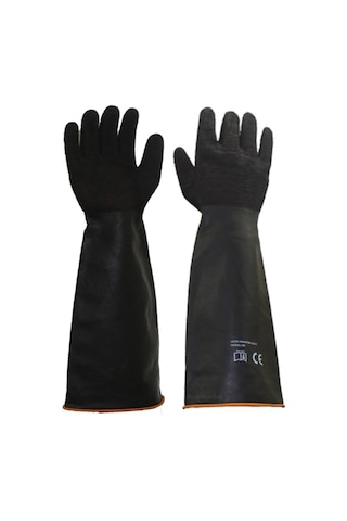 Lateks Asit Endüstriyel Uzun Eldiven 55 Cm - Siyah Latex Eldiven