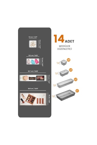 Meleni Home 14 Parça Çekmece İçi Düzenleyici Set - Çok Amaçlı Masaüstü Organizer Siyah