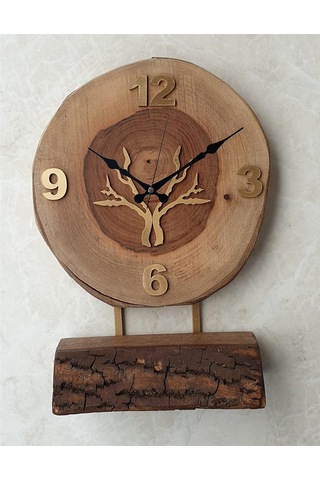 Doğal Masif Ahşap Ağaç Gold Altın Duvar , Masa Saati 25x40 Cm Mks20r9a Diğer