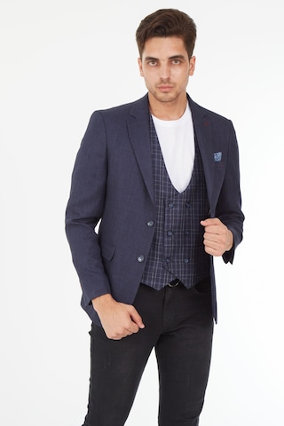 Sposo 5139 Ekose Yelekli Dar Kalıp Lacivert Erkek Blazer Ceket Lacivert
