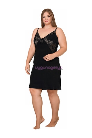 Lady Siyah Renk Askılı Kol 8893 2xl - 3xl - 4xl Battal Büyük Beden Tunik Gecelik