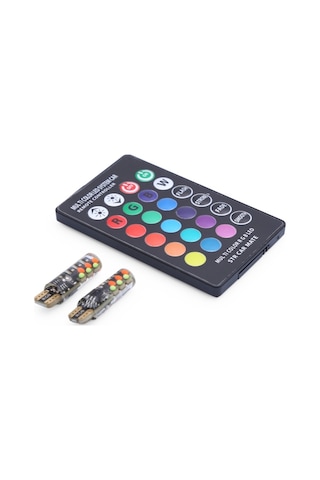 Kumandalı Çakarlı T10 Araç Park Ampulü 18 Led Rgb Park Stop Çakar Lamba Ampül
