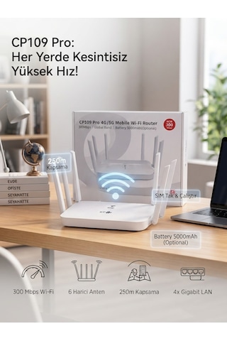 Metaforce 4g/5g Sım Kartlı Mobil Wi-fi Router - 300 Mbps 6 Antenli Kablosuz İnternet Dağıtıcı Cp109 Pro