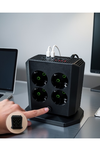8 Prizli Dikey Çift Usb Type-c Hızlı Şarjlı Priz Model: Uczza105priz-4 0