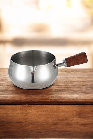 Morponi Paslanmaz Çelik Espressos Bardakları Ahşap Saplı Sos Bardakları Soslar Ve İçecekler 6 Oz/180 Ml 1 Adet Gümüş