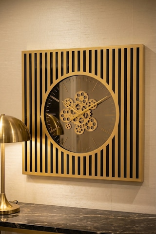 Dekoratif Çarklı Duvar Saati - 64 Cm Gold/siyah